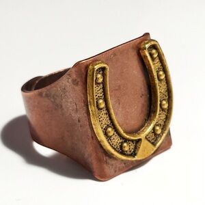 Artesian Handcrafted Unisex Copper Metal Adjustable Horseshoe Statement Ring